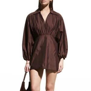 NWT Rohe Novi Chocolate Brown Balloon Sleeve Mini Dress Size 42